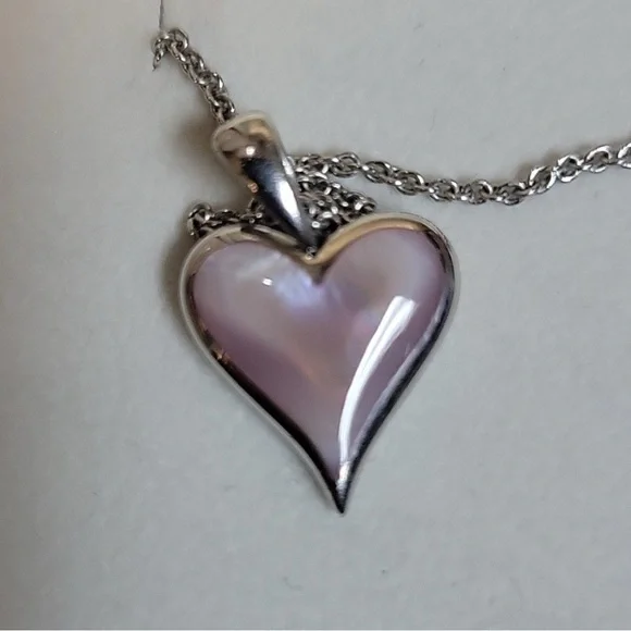 Kabana Mother of Pearl Heart Seterling Silver Necklace - Picture 2 of 6